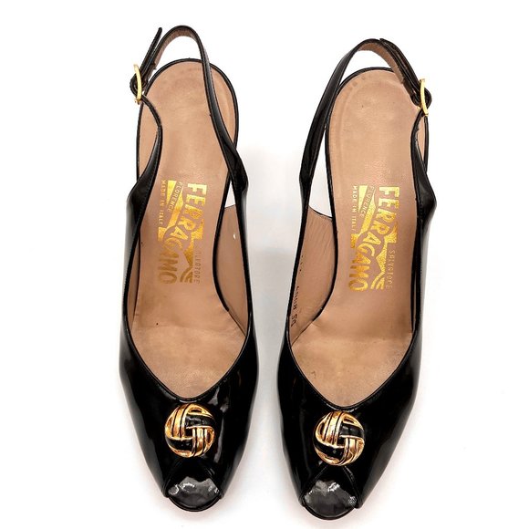 Vintage Salvatore Ferragamo Peep Toe High Heel Sling Back Sandals Formal Wedding - Picture 2 of 9